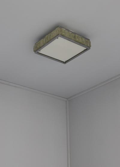 Jean Perzel Fine French Art Deco Square Glass and Chrome Flush Mount by Perzel
