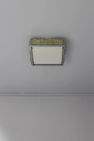 Jean Perzel Fine French Art Deco Square Glass and Chrome Flush Mount by Perzel