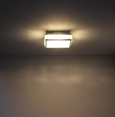 Jean Perzel Fine French Art Deco Square Glass and Chrome Flush Mount by Perzel