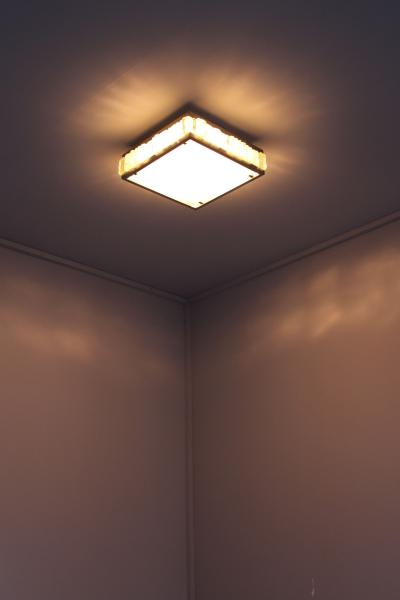 Jean Perzel Fine French Art Deco Square Glass and Chrome Flush Mount by Perzel