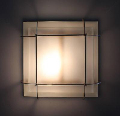 Jean Perzel Fine French Art Deco Two Tier Square Flush Mount by Jean Perzel