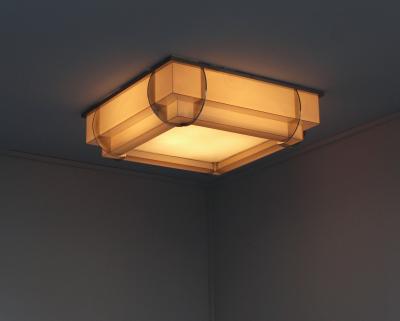 Jean Perzel Fine French Art Deco Two Tiered Glass and Chrome Flush Mount by Perzel