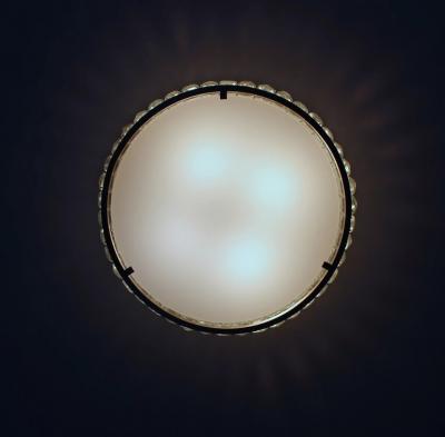 Jean Perzel Fine Round Nickeled and Glass Queen s Necklace Ceiling Light by Perzel