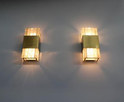 Jean Perzel Five Fine French Art Deco Bronze and Slabs Glass Sconces by Perzel