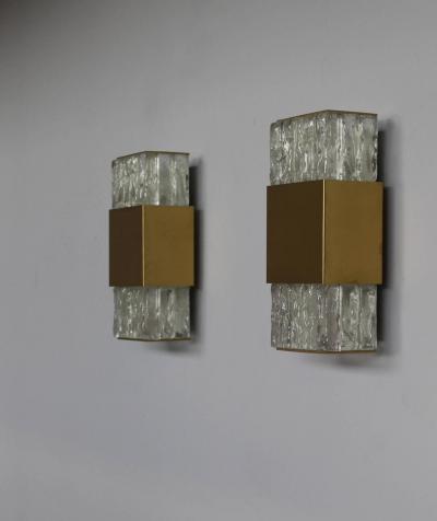Jean Perzel Five Fine French Art Deco Bronze and Slabs Glass Sconces by Perzel