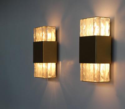 Jean Perzel Five Fine French Art Deco Bronze and Slabs Glass Sconces by Perzel
