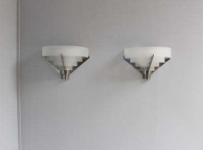 Jean Perzel Four Fine French Art Deco Chrome and Glass Sconces by Jean Perzel