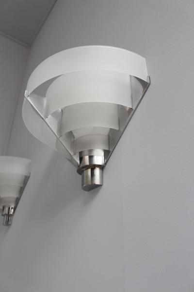 Jean Perzel Four Fine French Art Deco Chrome and Glass Sconces by Jean Perzel