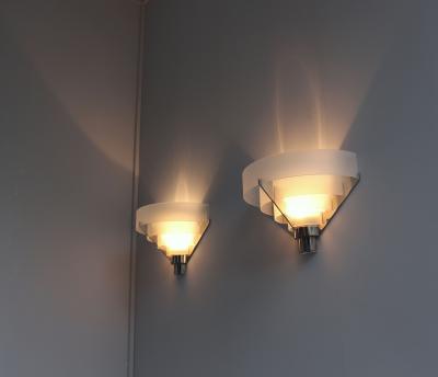 Jean Perzel Four Fine French Art Deco Chrome and Glass Sconces by Jean Perzel