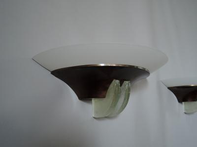 Jean Perzel Four Fine French Art Deco Glass and Bronze Sconces by Perzel