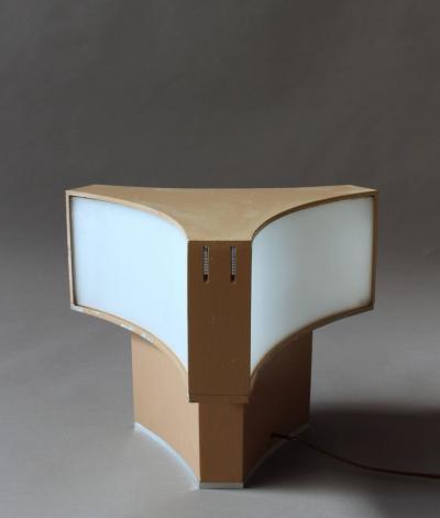 Jean Perzel French Painted Metal and Lucite Triangular Shape Table Lamp by Perzel