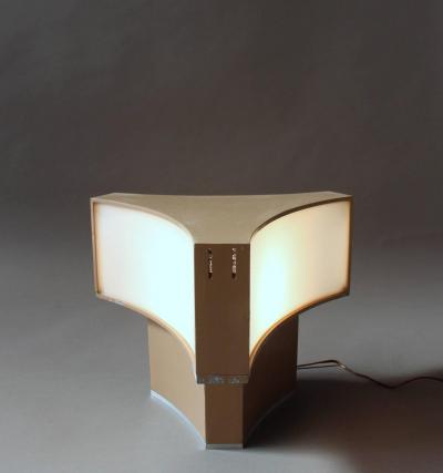 Jean Perzel French Painted Metal and Lucite Triangular Shape Table Lamp by Perzel