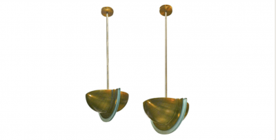 Jean Perzel Jean Perzel Pendant Chandelier Gold Brass Frosted Glass 