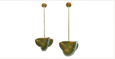 Jean Perzel Jean Perzel Pendant Chandelier Gold Brass Frosted Glass 
