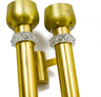 Jean Perzel Jean Perzel pair of 2 light gold sconces with glass adorn