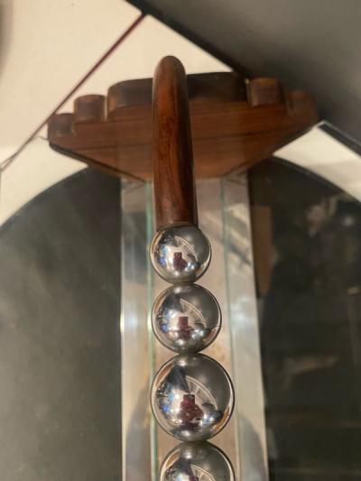 Jean Perzel MODERNIST FRENCH ART DECO EXOTIC WOOD GLASS AND CHROME BASKET