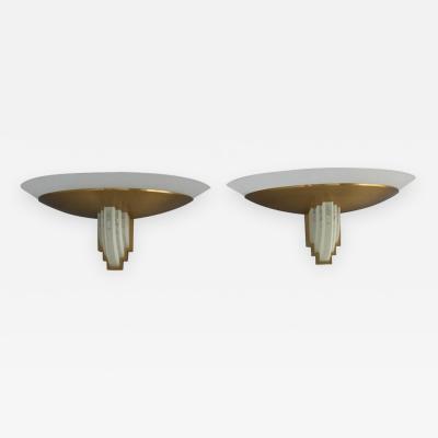 Jean Perzel PAIR OF FINE FRENCH ART DECO BRONZE HAND CUT GLASS SCONCES BY JEAN PERZEL