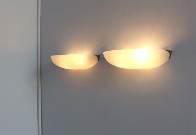 Jean Perzel PAIR OF FINE FRENCH ART DECO FLUTED GLASS AND NICKEL WALL LIGHTS BY PERZEL