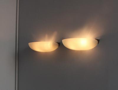 Jean Perzel PAIR OF FINE FRENCH ART DECO FLUTED GLASS AND NICKEL WALL LIGHTS BY PERZEL