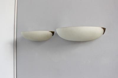 Jean Perzel PAIR OF FINE FRENCH ART DECO FLUTED GLASS AND NICKEL WALL LIGHTS BY PERZEL