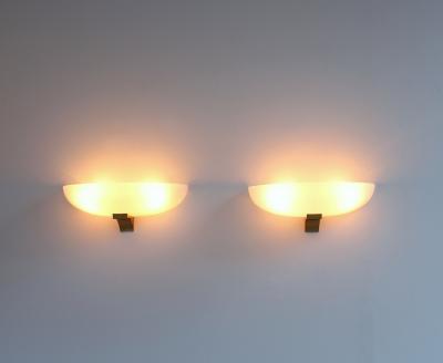 Jean Perzel PAIR OF FINE FRENCH ART DECO GLASS AND BRONZE SCONCES BY JEAN PERZEL