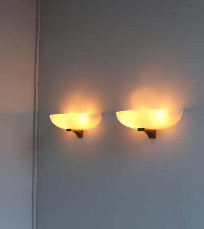 Jean Perzel PAIR OF FINE FRENCH ART DECO GLASS AND BRONZE SCONCES BY JEAN PERZEL