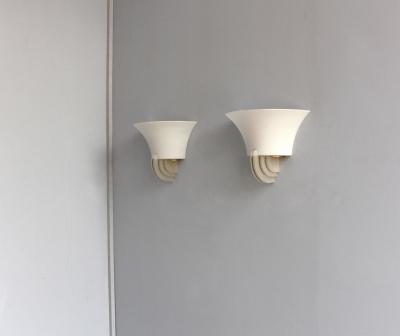 Jean Perzel PAIR OF FINE FRENCH ART DECO GLASS OPALINE AND BRONZE SCONCES BY JEAN PERZEL