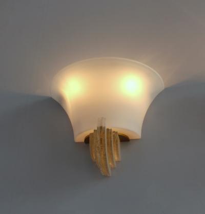 Jean Perzel PAIR OF FINE FRENCH ART DECO GLASS OPALINE AND BRONZE SCONCES BY JEAN PERZEL