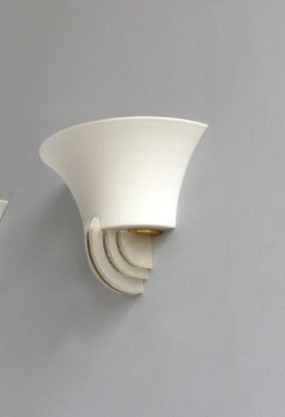 Jean Perzel PAIR OF FINE FRENCH ART DECO GLASS OPALINE AND BRONZE SCONCES BY JEAN PERZEL