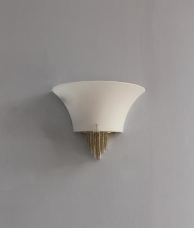 Jean Perzel PAIR OF FINE FRENCH ART DECO GLASS OPALINE AND BRONZE SCONCES BY JEAN PERZEL