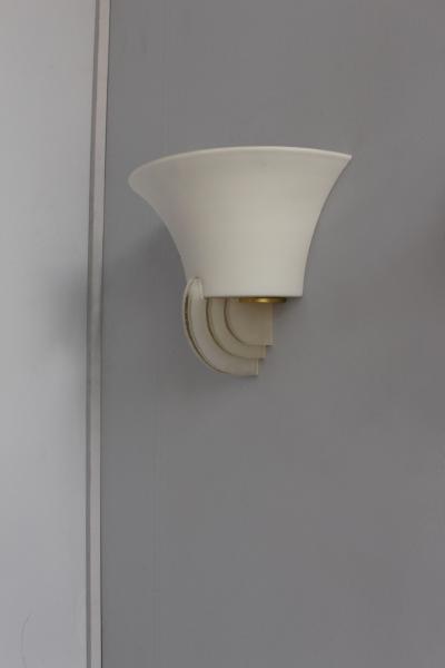 Jean Perzel PAIR OF FINE FRENCH ART DECO GLASS OPALINE AND BRONZE SCONCES BY JEAN PERZEL