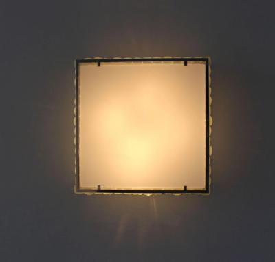 Jean Perzel Pair Fine French 1970s Square Glass and Chrome Flush Mounts by Jean Perzel