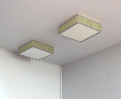 Jean Perzel Pair Fine French 1970s Square Glass and Chrome Flush Mounts by Jean Perzel