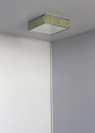 Jean Perzel Pair Fine French 1970s Square Glass and Chrome Flush Mounts by Jean Perzel