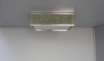 Jean Perzel Pair Fine French 1970s Square Glass and Chrome Flush Mounts by Jean Perzel