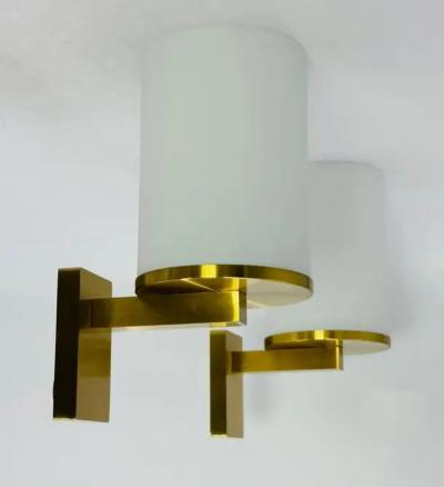 Jean Perzel Pair of Brass Glass Sconces in the Style of Jean Perzel