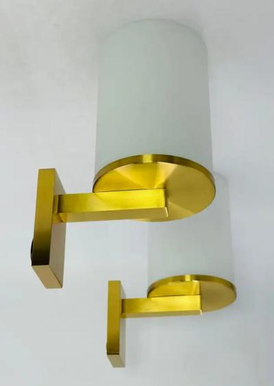 Jean Perzel Pair of Brass Glass Sconces in the Style of Jean Perzel