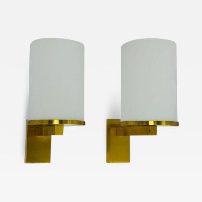 Jean Perzel Pair of Brass Glass Sconces in the Style of Jean Perzel