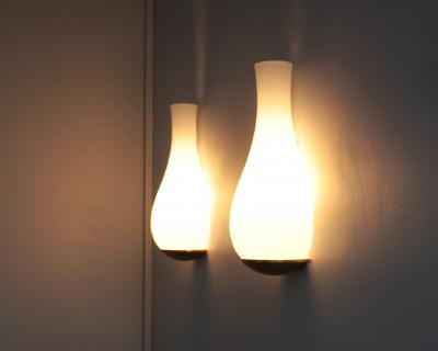 Jean Perzel Pair of Fine French 1960s White Craquele Sconces by Jean Perzel