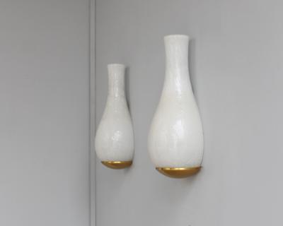 Jean Perzel Pair of Fine French 1960s White Craquele Sconces by Jean Perzel