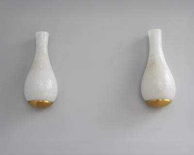 Jean Perzel Pair of Fine French 1960s White Craquele Sconces by Jean Perzel