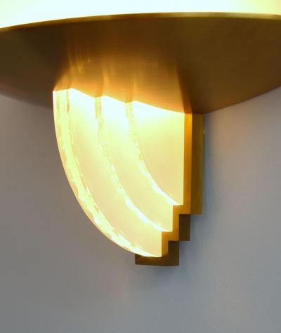 Jean Perzel Pair of Fine French Art Deco Bronze and Cut Glass Sconces by Perzel