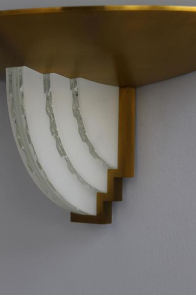 Jean Perzel Pair of Fine French Art Deco Bronze and Cut Glass Sconces by Perzel