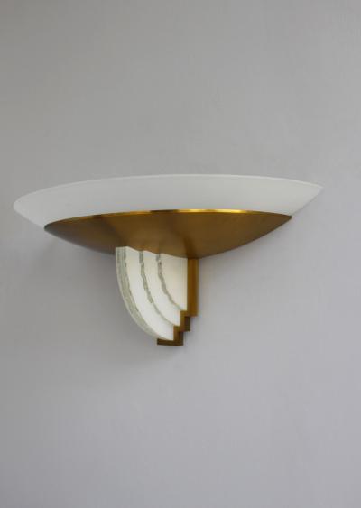 Jean Perzel Pair of Fine French Art Deco Bronze and Cut Glass Sconces by Perzel