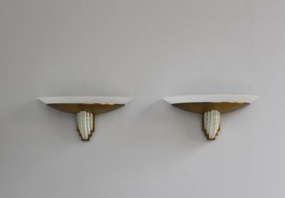 Jean Perzel Pair of Fine French Art Deco Bronze and Cut Glass Sconces by Perzel