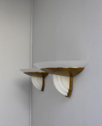 Jean Perzel Pair of Fine French Art Deco Bronze and Cut Glass Sconces by Perzel
