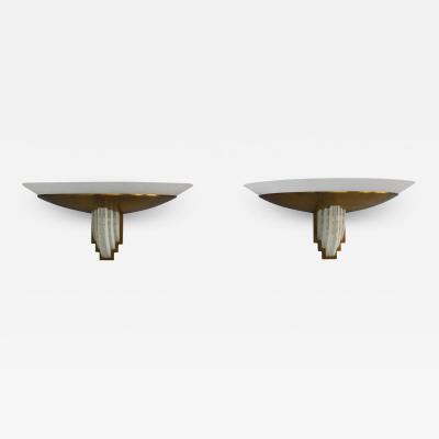 Jean Perzel Pair of Fine French Art Deco Bronze and Cut Glass Sconces by Perzel