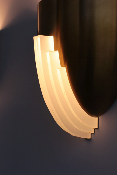 Jean Perzel Pair of Fine French Art Deco Bronze and Glass Sconces by Jean Perzel