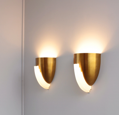 Jean Perzel Pair of Fine French Art Deco Bronze and Glass Sconces by Jean Perzel