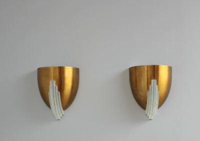 Jean Perzel Pair of Fine French Art Deco Bronze and Glass Sconces by Jean Perzel